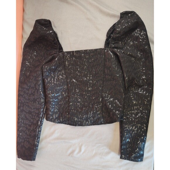 Women's H&M Puff Sleeve Jacquard Top XS Black - Picture 5 of 9